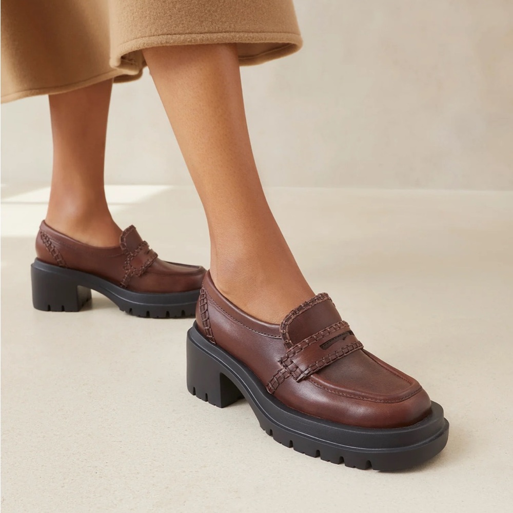 Loeffler Randall Saige Platform Heeled Loafers in Espresso Brown